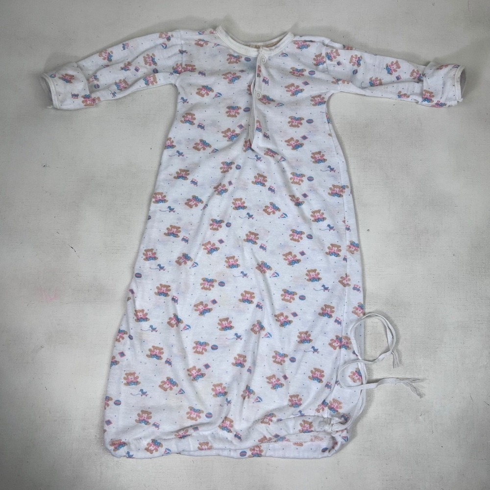 Vtg Dundee Baby‎ Sleeper Gown Teddy Bear Print Fits 18 lbs Sleep Sack Flowercore